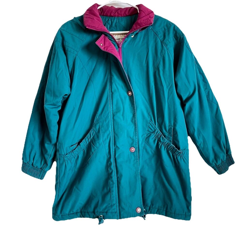 VTG 80s Current Seen Jacket Blue Color-block Womens Medium Retro Ski Coat